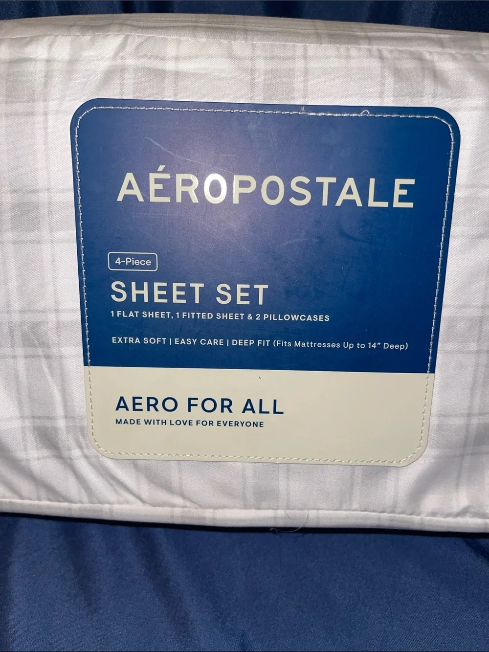 Aeropostale White & Grey Plaid 4-Piece Queen Sheet Set - Neutral Plaid